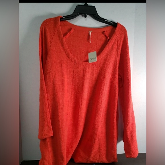 Free People Tops - *SOLD* Free People Tangerine Vibrant Orange Long-sleeve Tunic Knit Top